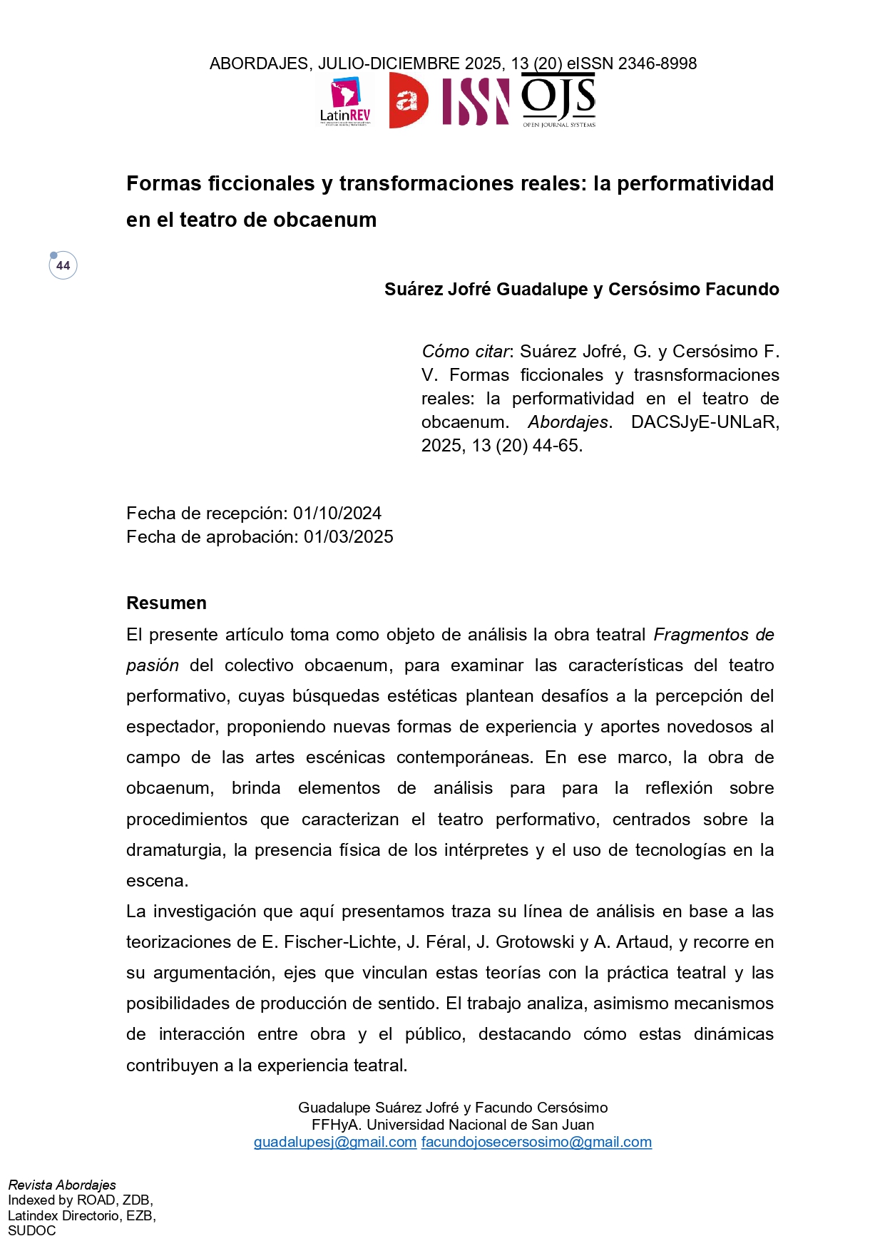 Formas ficcionales y transformaciones reales: la performatividad en el teatro de obcaenum