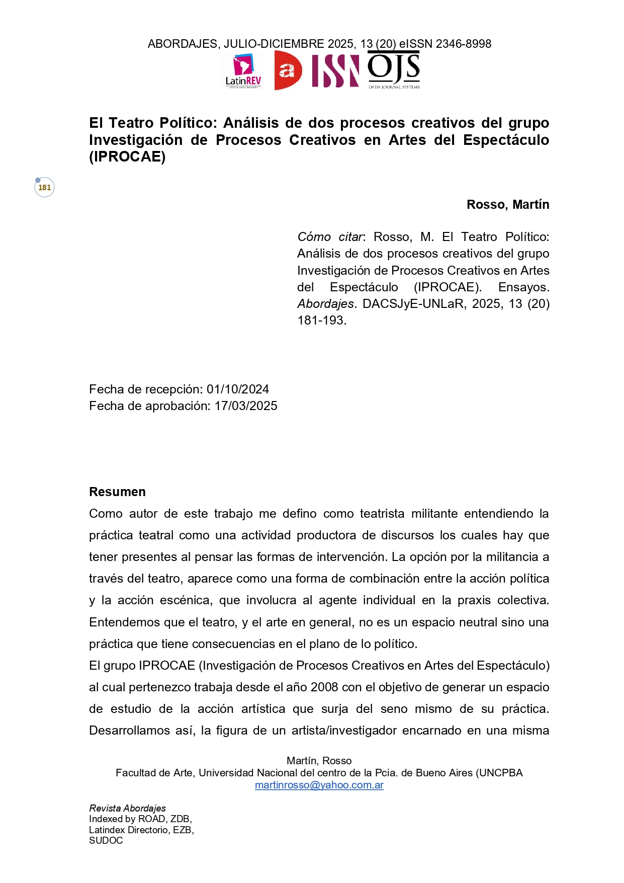 El Teatro Político: Análisis de dos procesos creativos del grupo Investigación de Procesos Creativos en Artes del Espectáculo (IPROCAE)