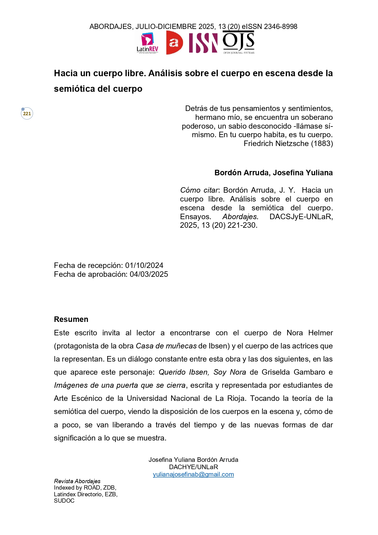 Hacia un cuerpo libre. Análisis sobre el cuerpo en escena desde la semiótica del cuerpo
